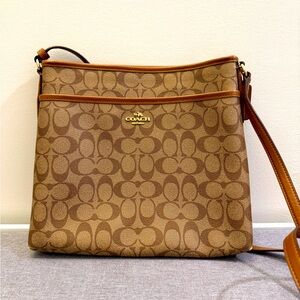 COACH Khaki Sig Med Coated Canvas Crossbody